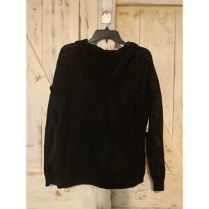 Cyrus Crochet Sweater Hoodie V Neck Long‎ Sleeves Size XS Black NWT